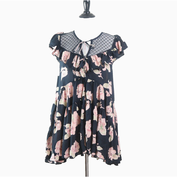 Free People Size M* Tilly Tiered Mini Dress V-Neck Floral Print - Picture 3 of 11